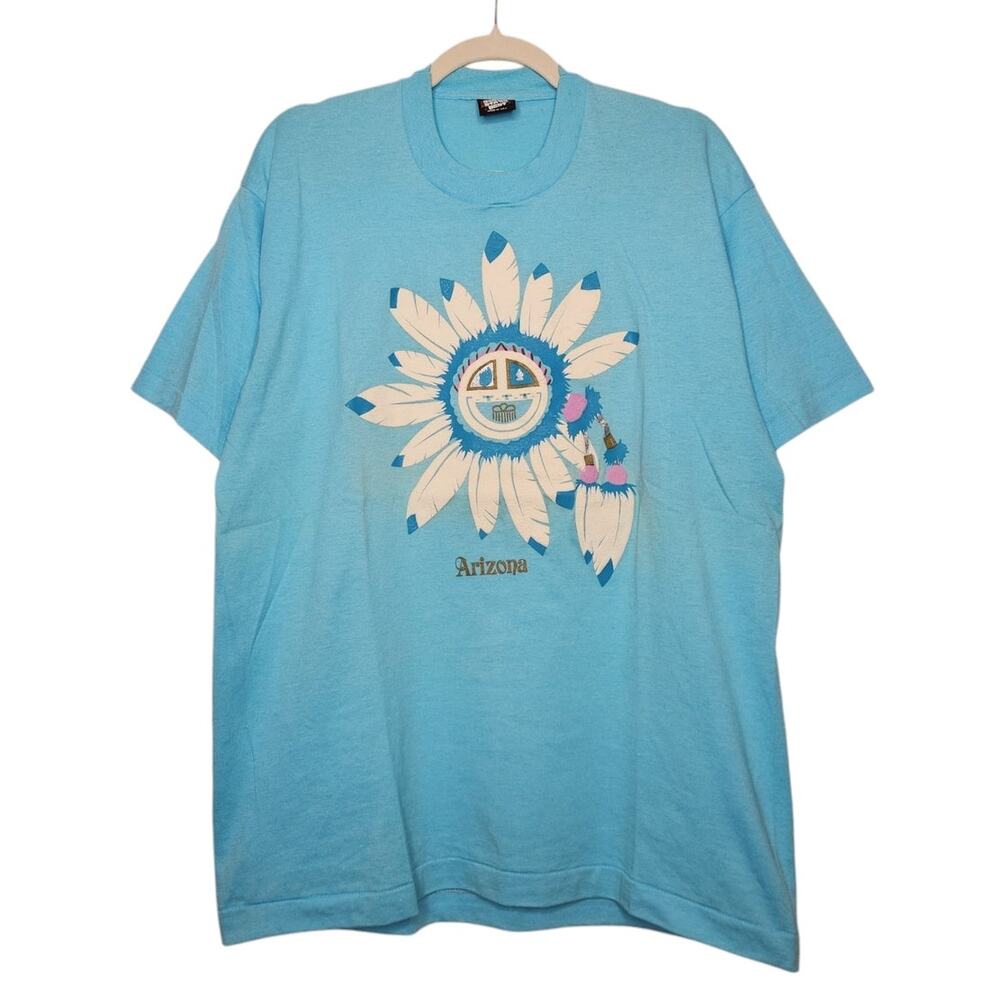 Vintage Arizona Feathers Baby Blue Single Stitch Shirt Screen Stars XL Art